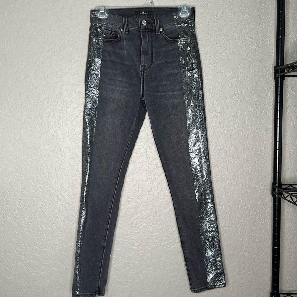 7 For All Mankind High-Waist Ankle Skinny Jeans in Metallic Glitter Tux - Picture 5 of 13